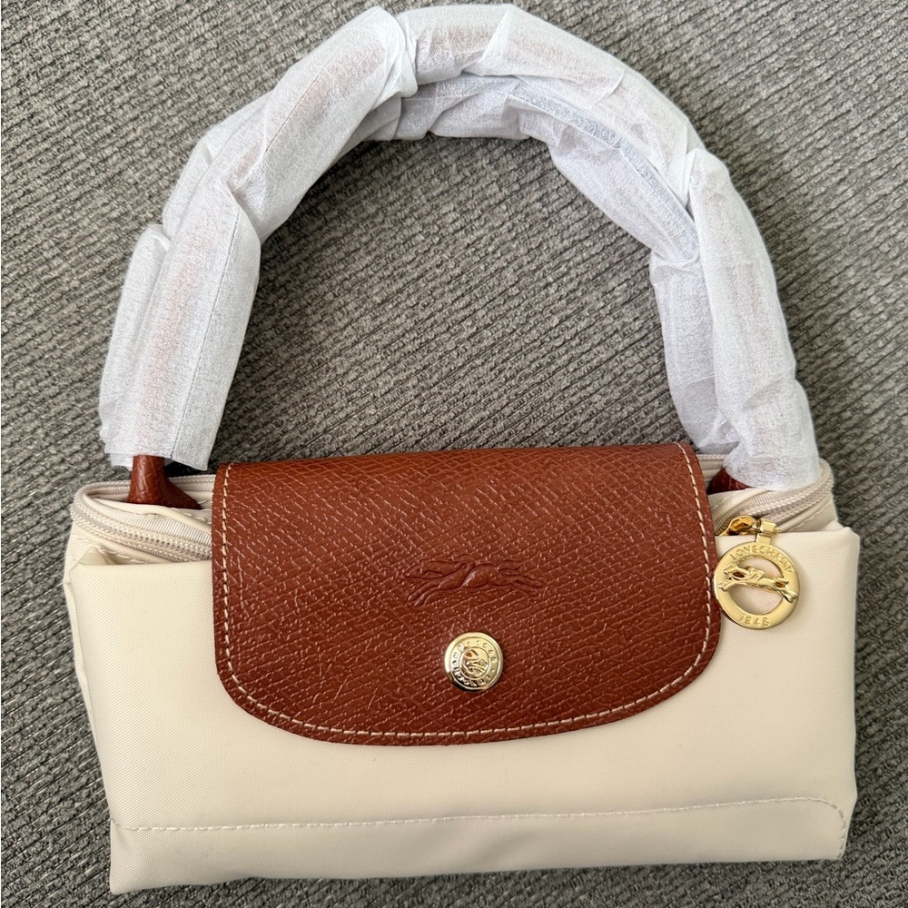 Longchamp Cream and Brown Shoulder Bag